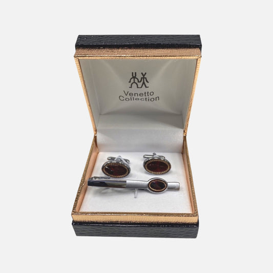Deep Burgundy Cufflink & Tie-Clip