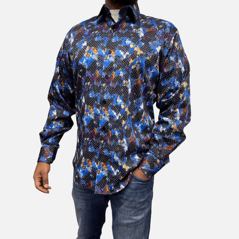 Men's Navy Button-Down Shirt by Luchiano Visconti 4756 | Clearance Men's Navy Button-Down Shirt by Luchiano Visconti 4756 | Clearance