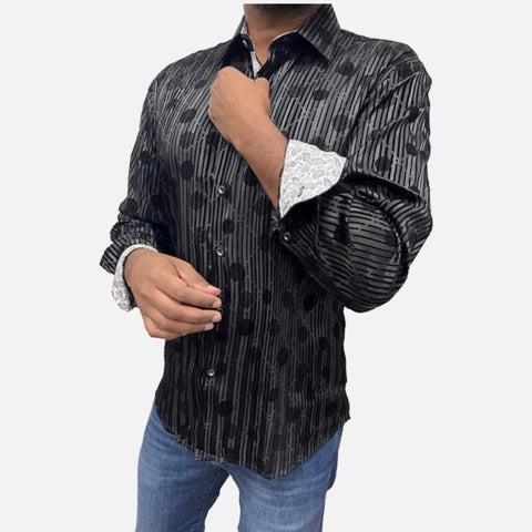 Clearance | Men's Black Tone on Tone Button Up Shirt | Slim Fit | Medium Clearance | Men's Black Tone on Tone Button Up Shirt | Slim Fit | Medium