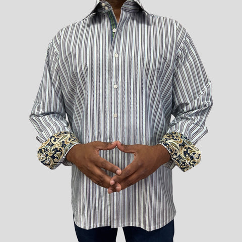 Mens Jacquard Cotton Shirt with Contrast under Cuff Mens Jacquard Cotton Shirt with Contrast under Cuff