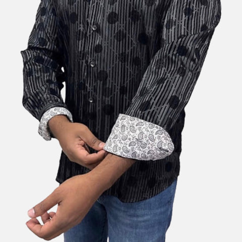 Clearance | Men's Black Tone on Tone Button Up Shirt | Slim Fit | Medium Clearance | Men's Black Tone on Tone Button Up Shirt | Slim Fit | Medium