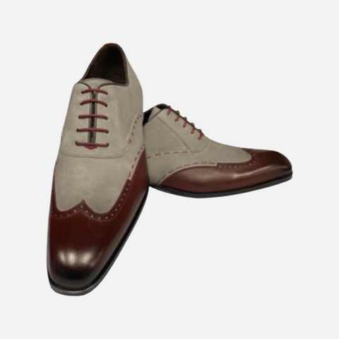 Men’s Paganini Burgundy/Grey suede and leather Spectator Shoe by Mezlan Men’s Paganini Burgundy/Grey suede and leather Spectator Shoe by Mezlan
