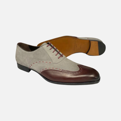 Men’s Paganini Burgundy/Grey suede and leather Spectator Shoe by Mezlan Men’s Paganini Burgundy/Grey suede and leather Spectator Shoe by Mezlan