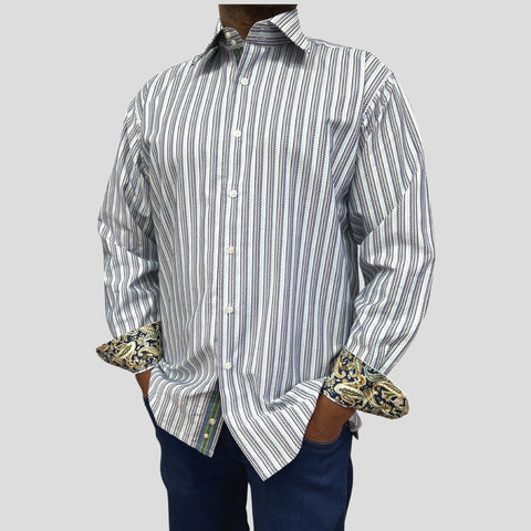 Mens Jacquard Cotton Shirt with Contrast under Cuff Mens Jacquard Cotton Shirt with Contrast under Cuff
