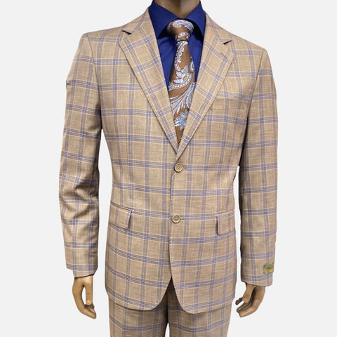 Mens Brown Windowpane Suit | Wool and Silk Blend Mens Brown Windowpane Suit | Wool and Silk Blend