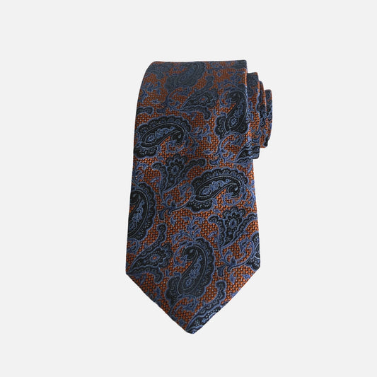 Premium Textured Silk Necktie for Men Orange and Blue