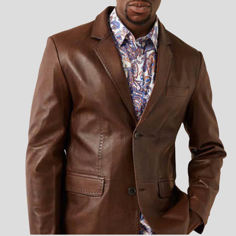 Brown Lambskin Leather Blazer for Men