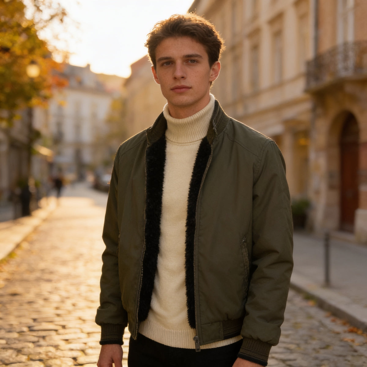 Mens Casual lightweight bomber jacket with fleece lining