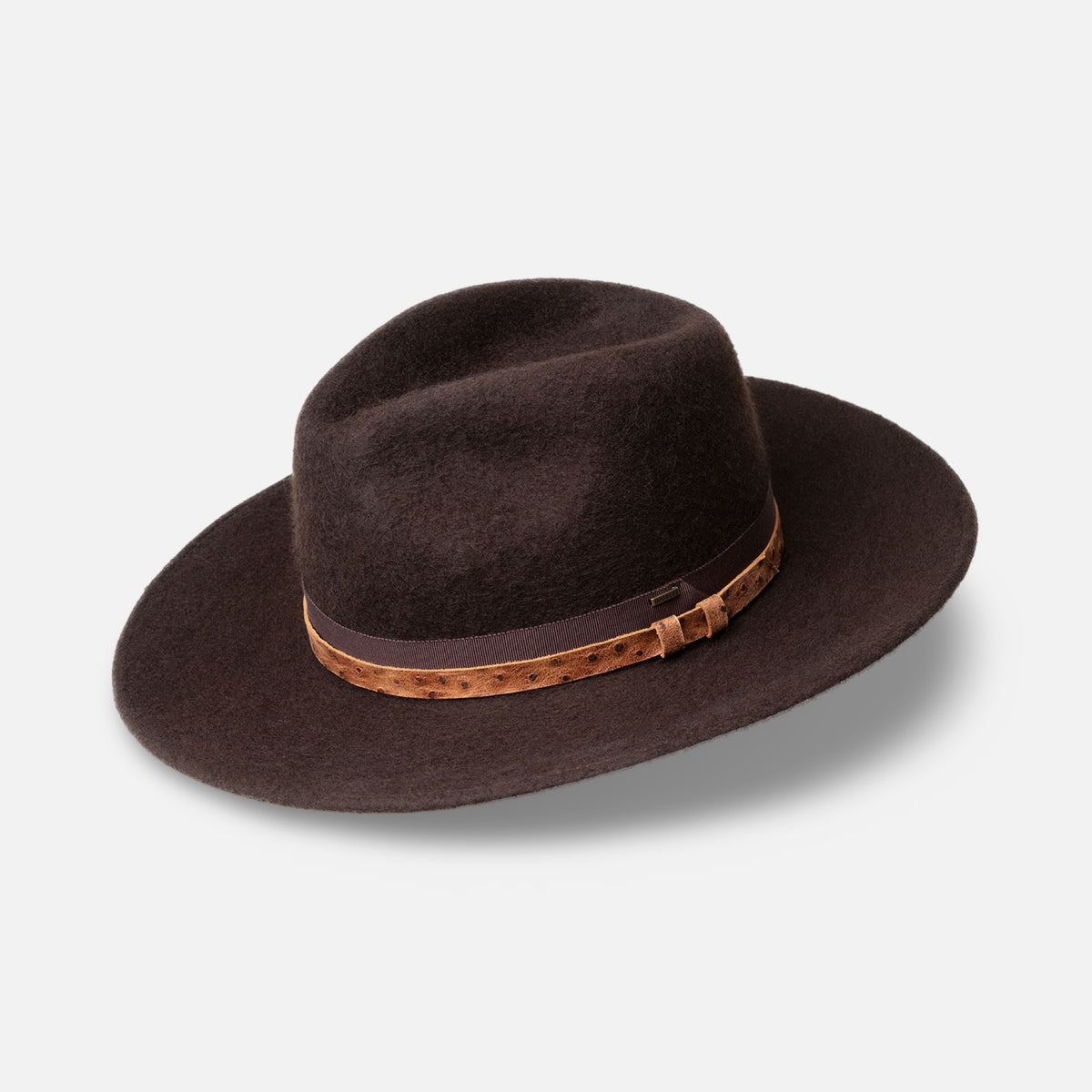 Men’s Java Bean Wool 3 1/2” Brim Fedora Hat with ostrich Band