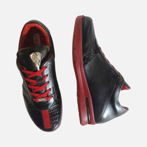 Mens Italian red and black Italian alligator sneakers