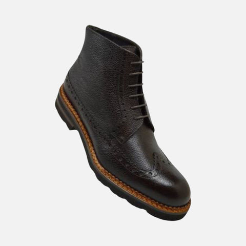Italian wingtip pebble grain leather boot for men