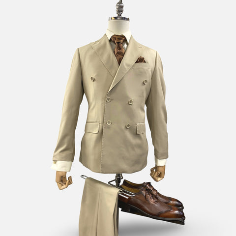 Men's Khaki Double Breasted Suit Peak Lapel - Modern Fit