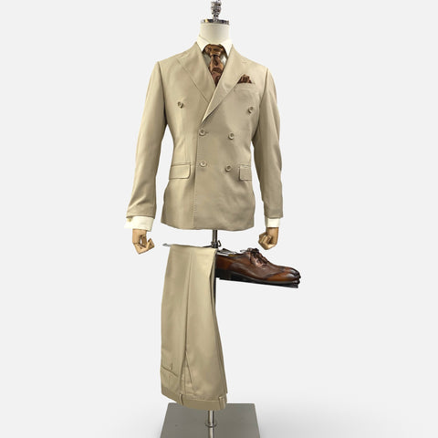 Men's Khaki Double Breasted Suit Peak Lapel - Modern Fit