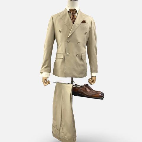 Men's Khaki Double Breasted Suit Peak Lapel - Modern Fit