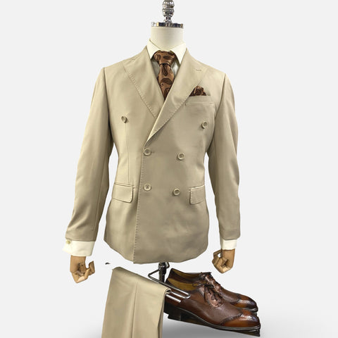 Men's Khaki Double Breasted Suit Peak Lapel - Modern Fit