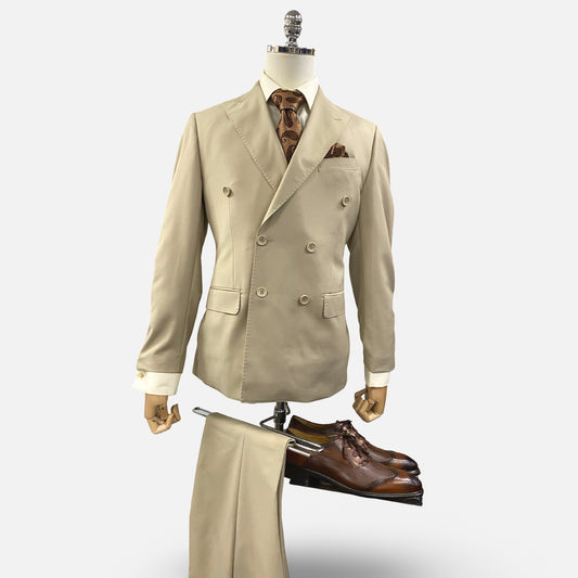 Men's Khaki Double Breasted Suit Peak Lapel - Modern Fit