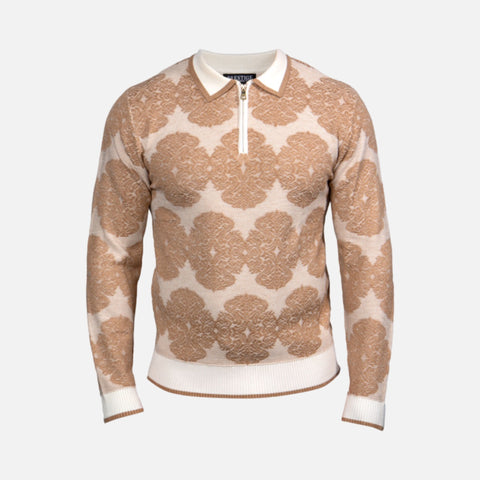 Cream Prestige Polo Collar Sweater for Men  | Classic Fit