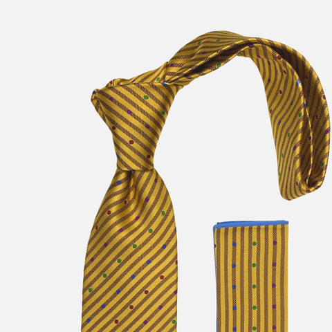 Gold 100% Silk Tie and Hanky Set