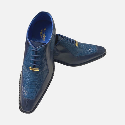 Sale: Belvedere Baigio Men's Shoe in Antique Navy Blue/Blue Jean - Genuine Ostrich/Leather
