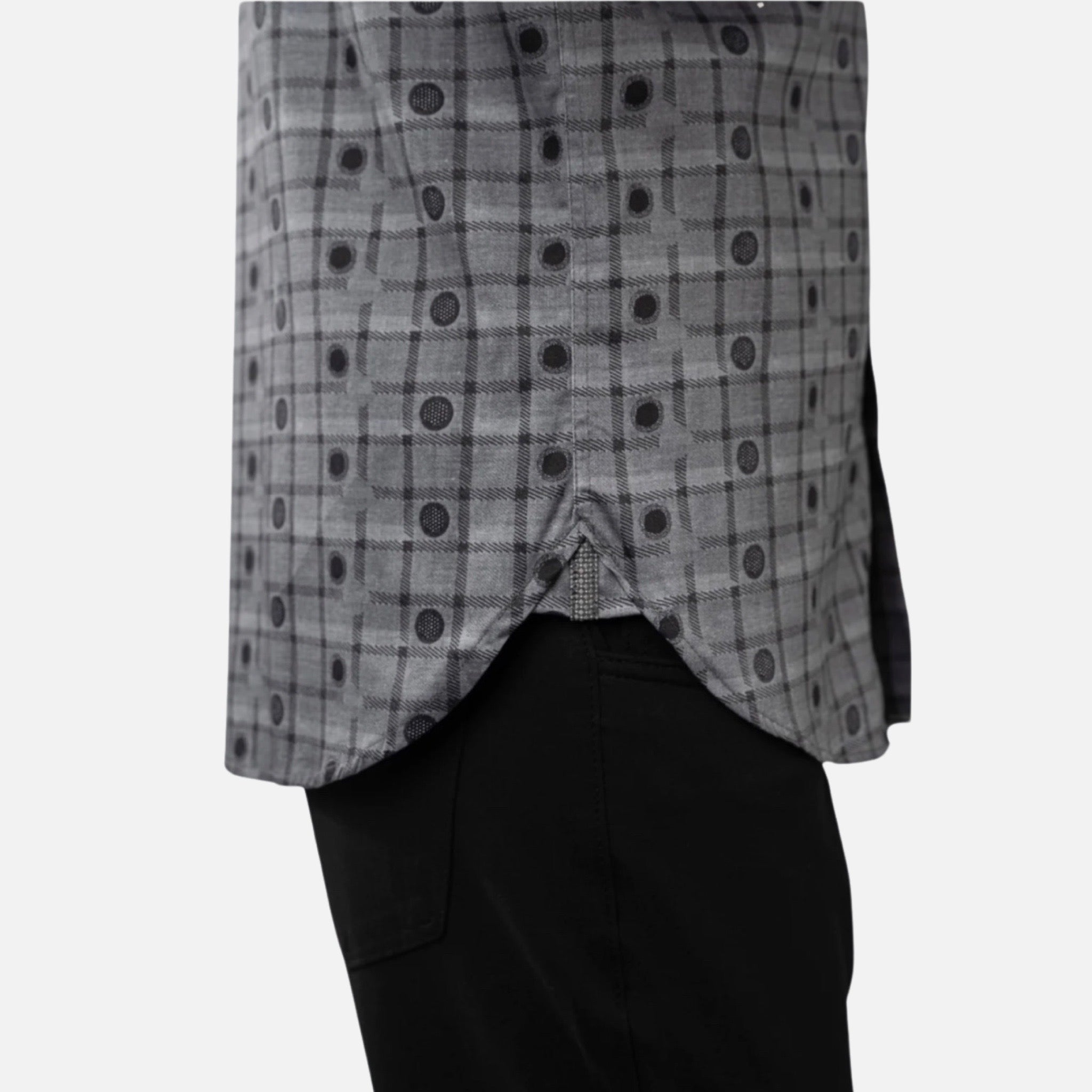 Luchiano Visconti Grey with Black Jacquard Plaid and Circle Shirt 49103