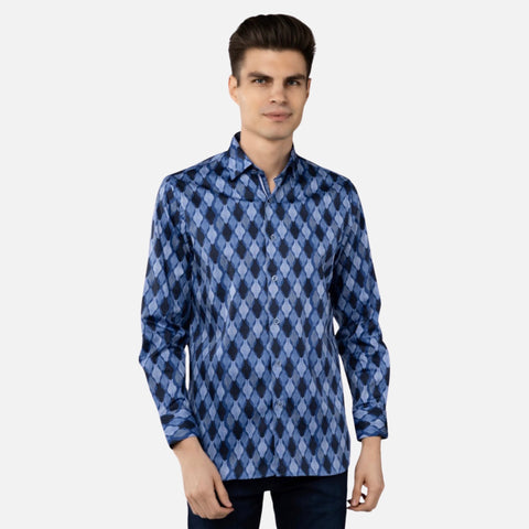 Luchiano Visconti 4997 Blue Daggered Swirl Shirt - Italian Craftsmanship, Turkish Elegance