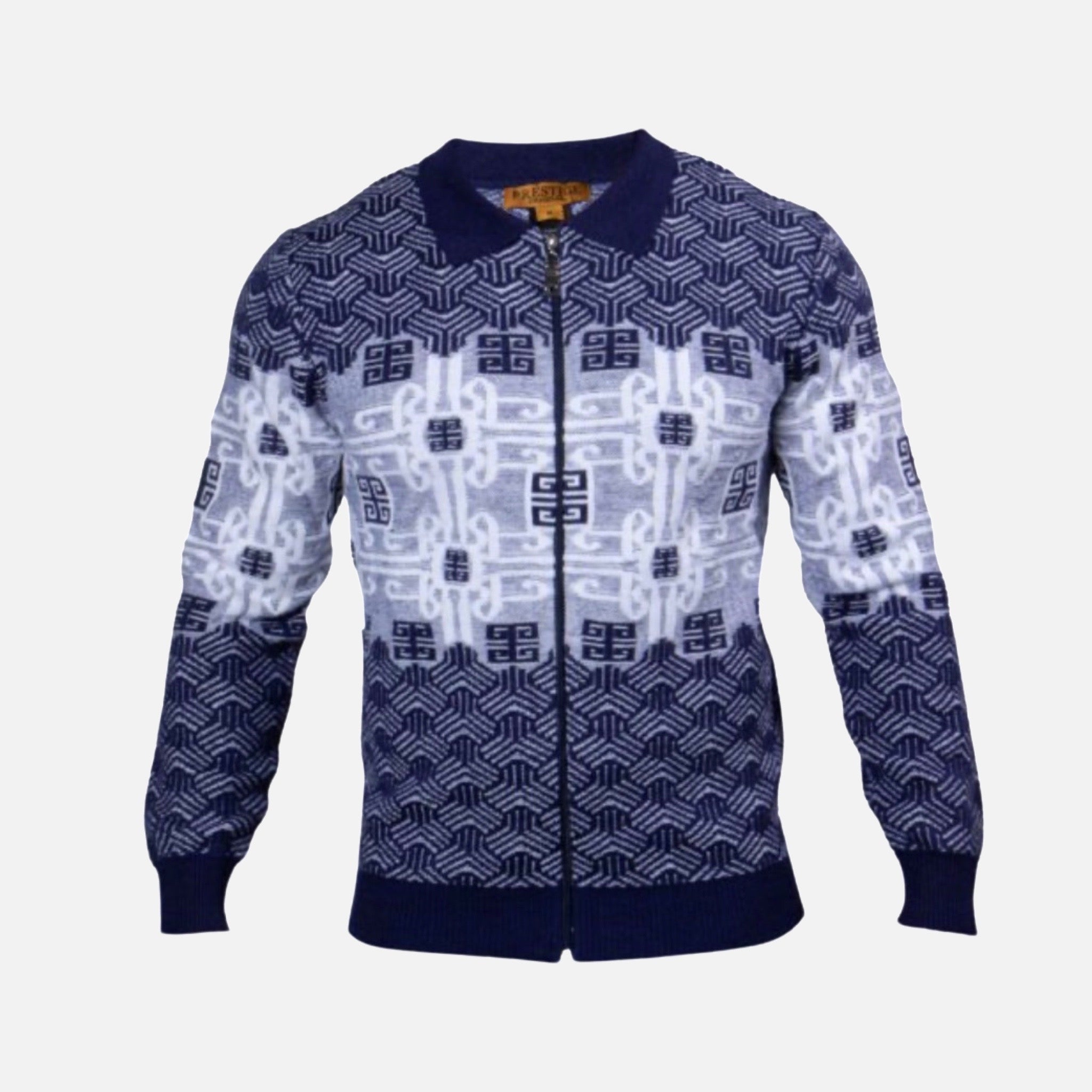 Prestige Wool Full Zip Blue Sweater for Men - Classic Fit