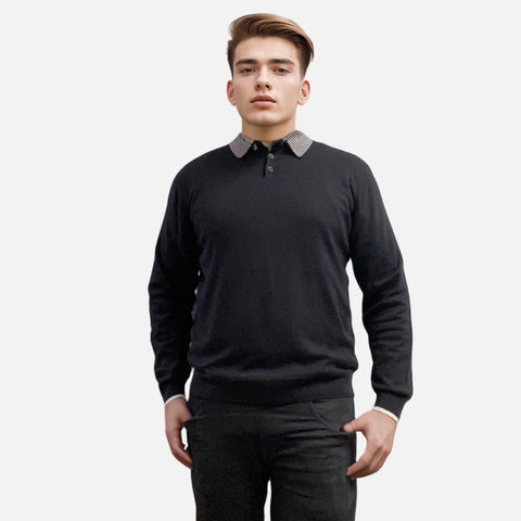 Mens lightweight polo collar sweater black