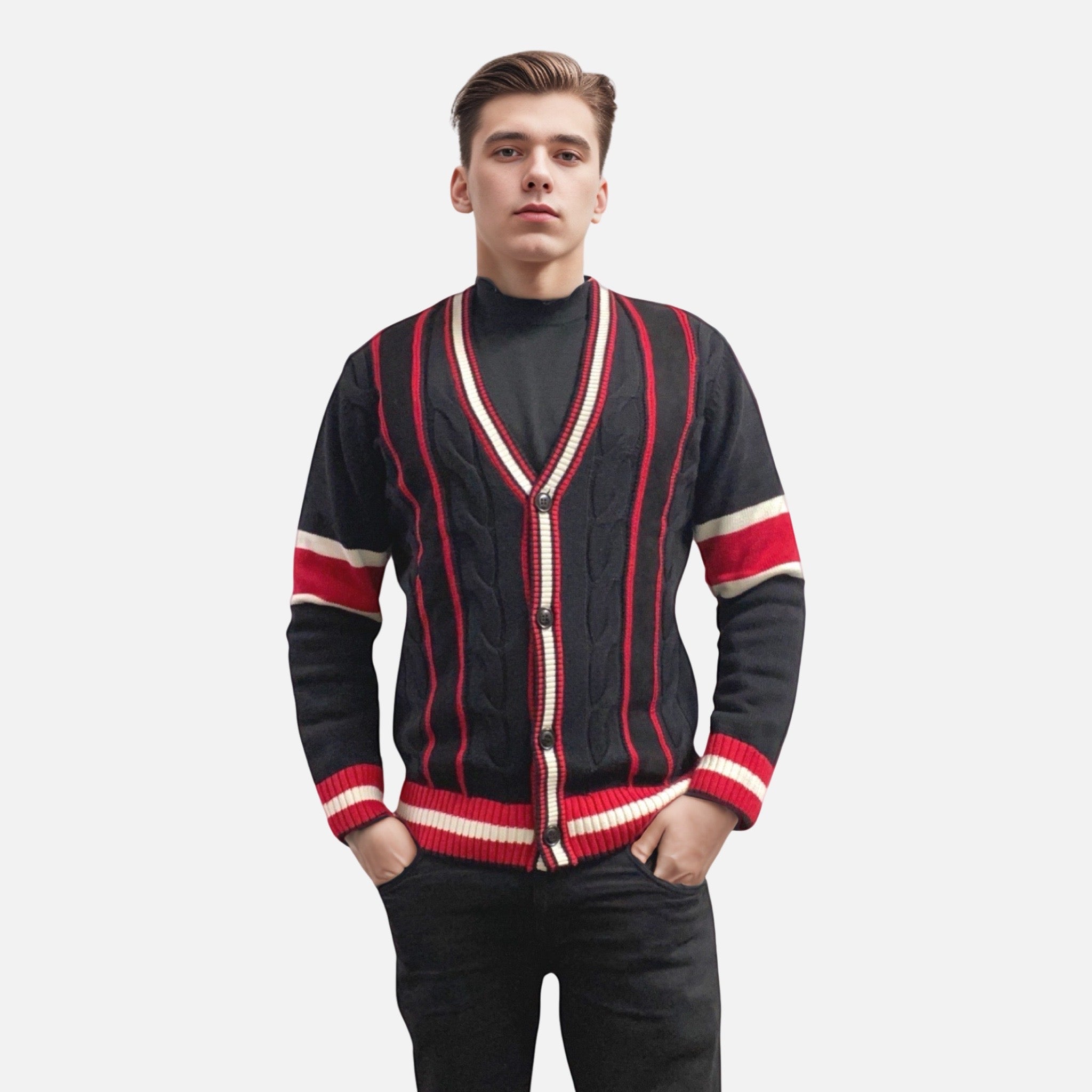 Inserch Black Cardigan Sweater SW901 - Men's Cozy Knitwear | Sale