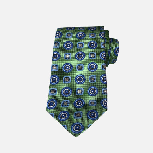 JZ Richards Green Medallion Tie | Blue and gray highlights