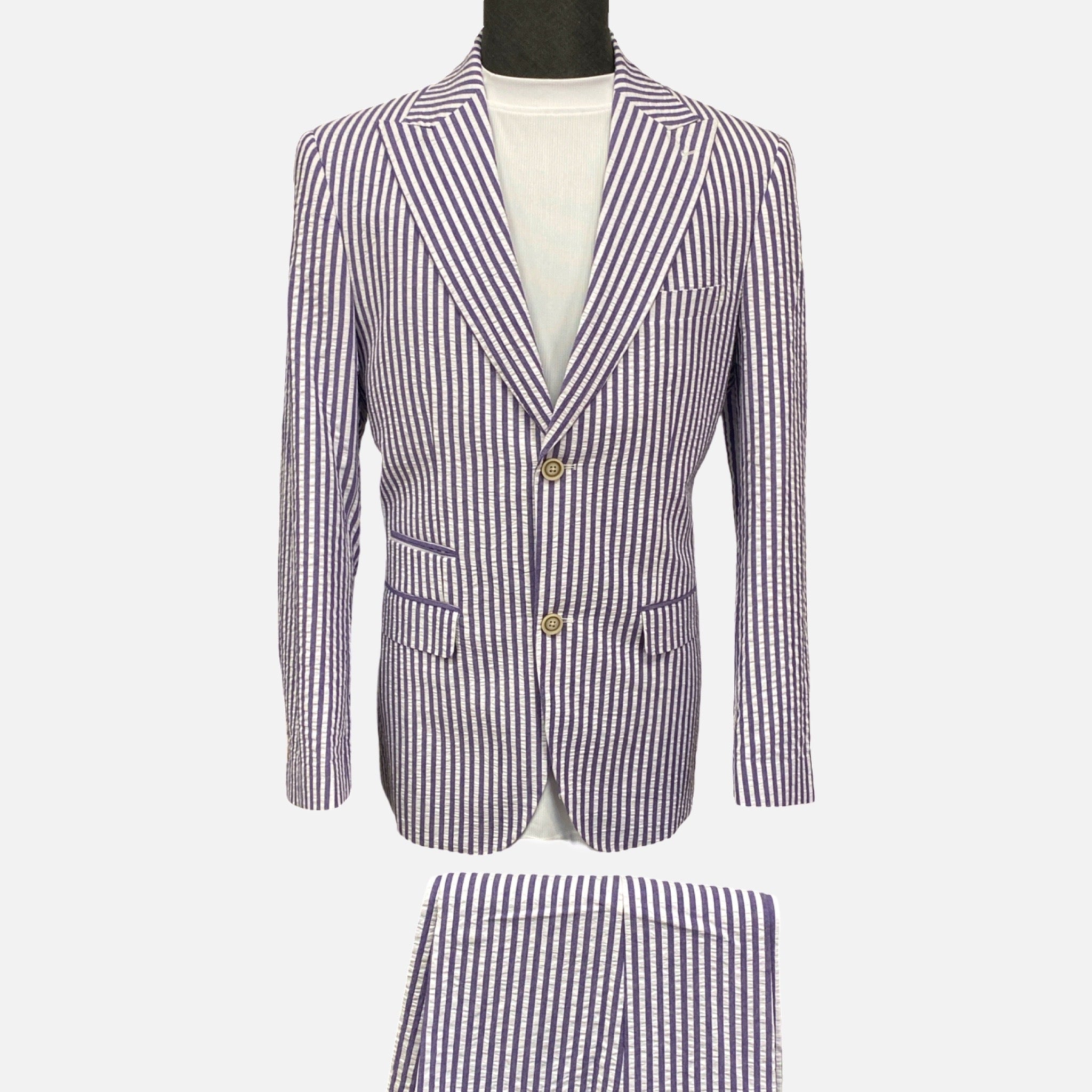 Mens eggplant sear sucker summer suit