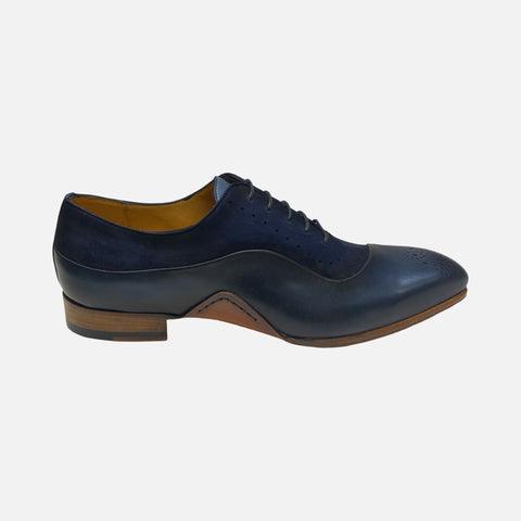 mens blue suede shoe with leather