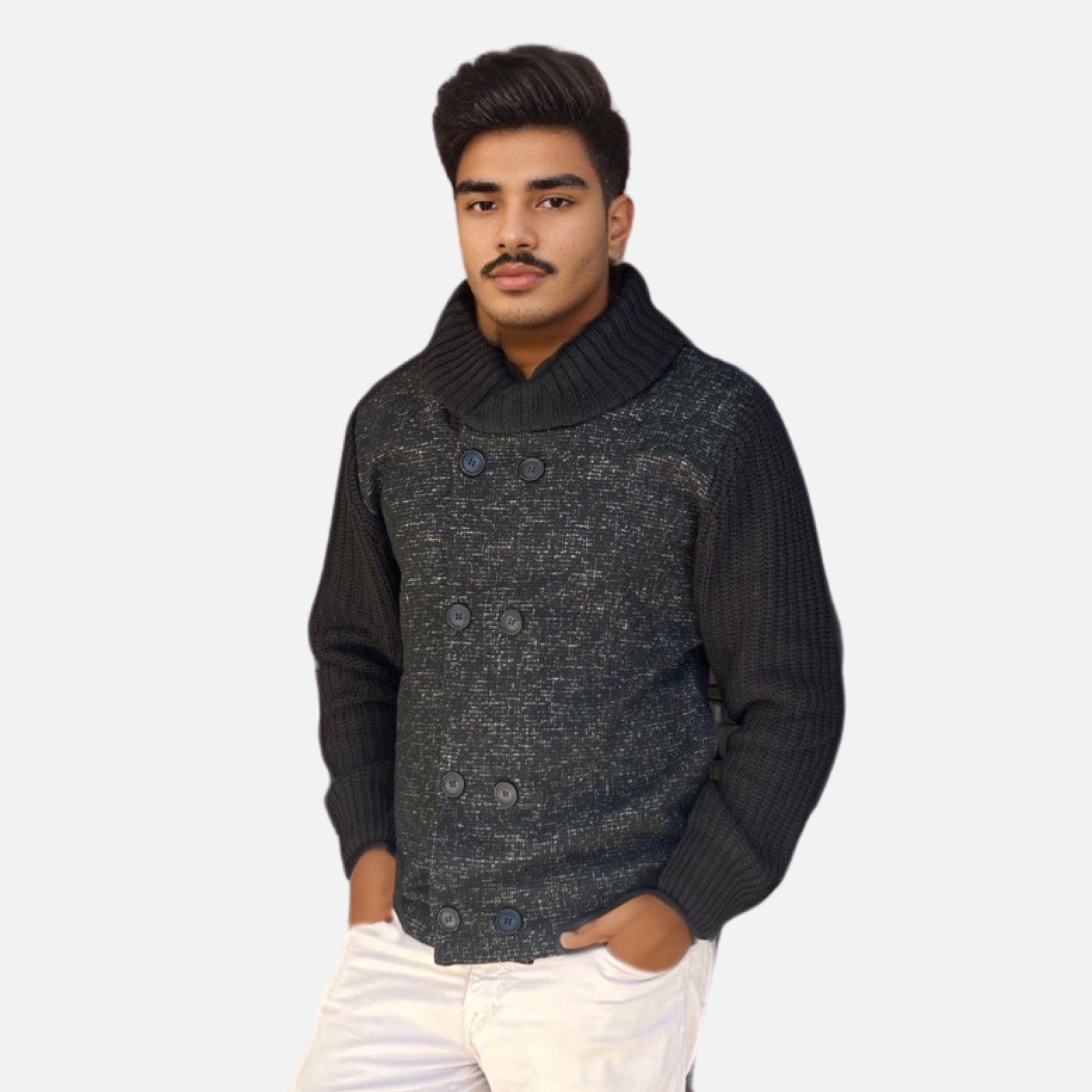 Mens Double Breasted Shawl Collar Sweater | Sale
