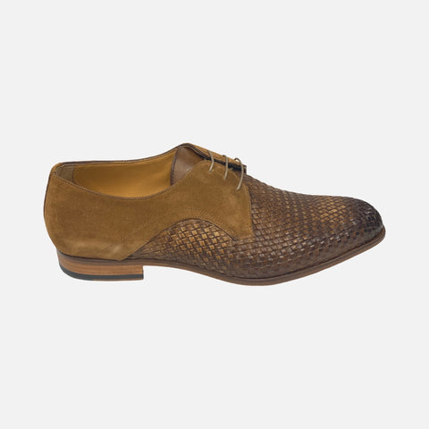 Jose Real (T650 - Whiskey) Suede Trim Basket Weave Shoe | Last Pairs