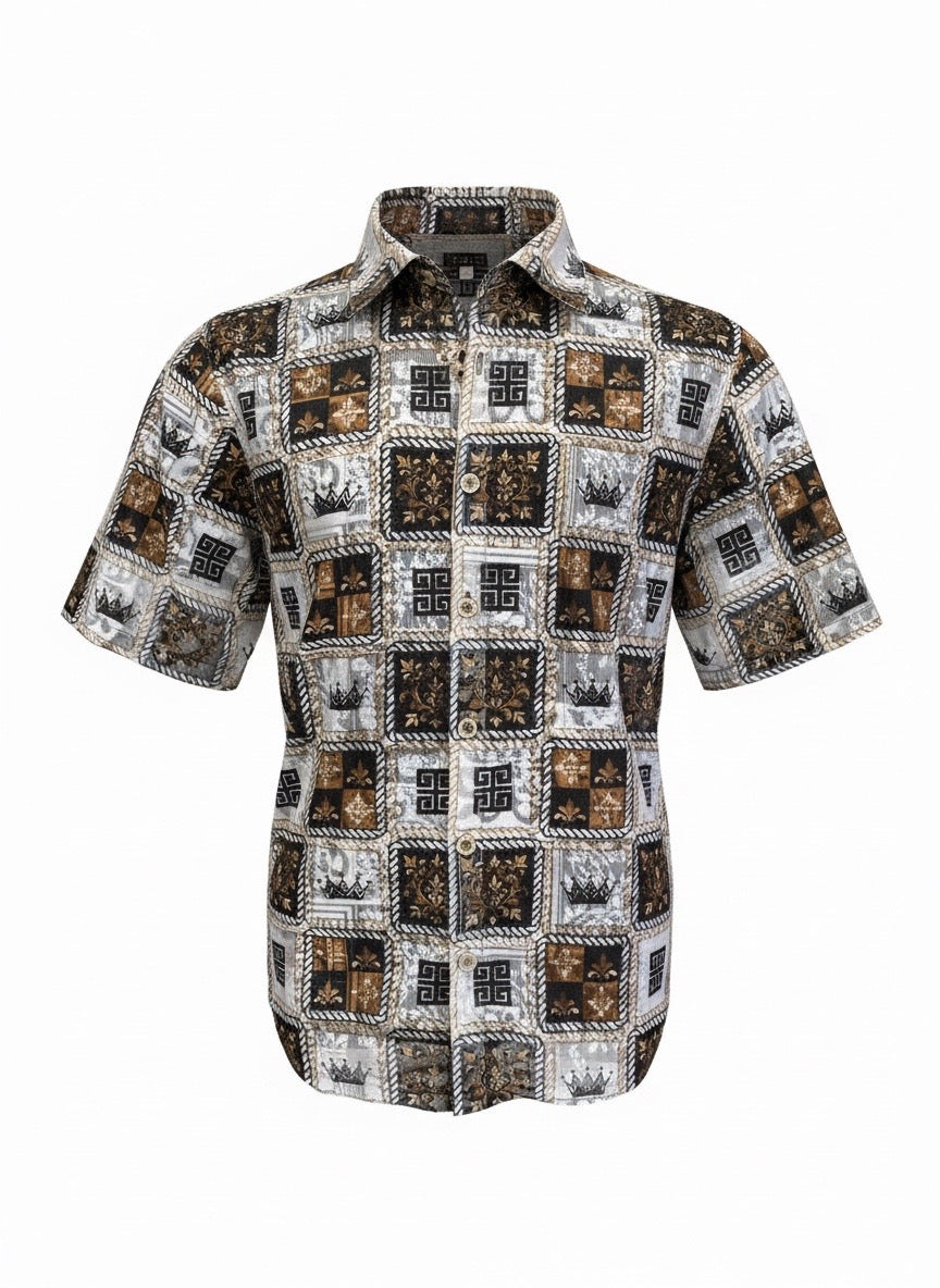 Men’s Prestige White Short Sleeve Lace Casual Shirt “Lace-619”
