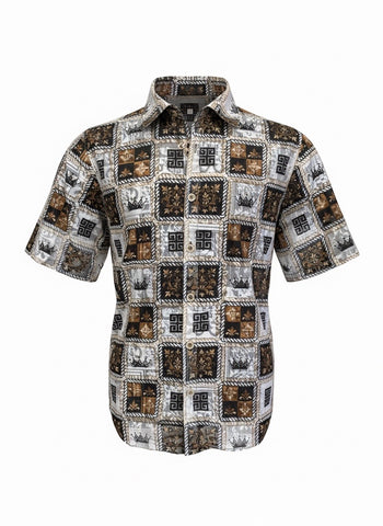 Men’s Prestige White Short Sleeve Lace Casual Shirt “Lace-619”