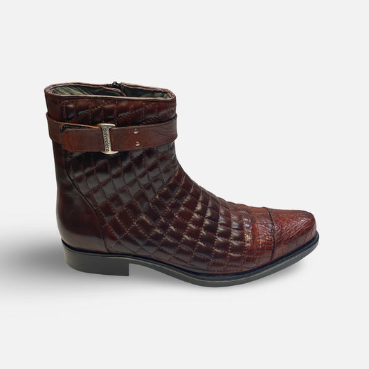 Men's Belvedere Shoes Libero Quilted Alligator/Calf Boot - Burgundy | Clearance | Last Pairs