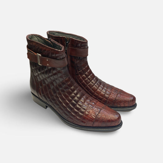 Men's Belvedere Shoes Libero Quilted Alligator/Calf Boot - Burgundy | Clearance | Last Pairs