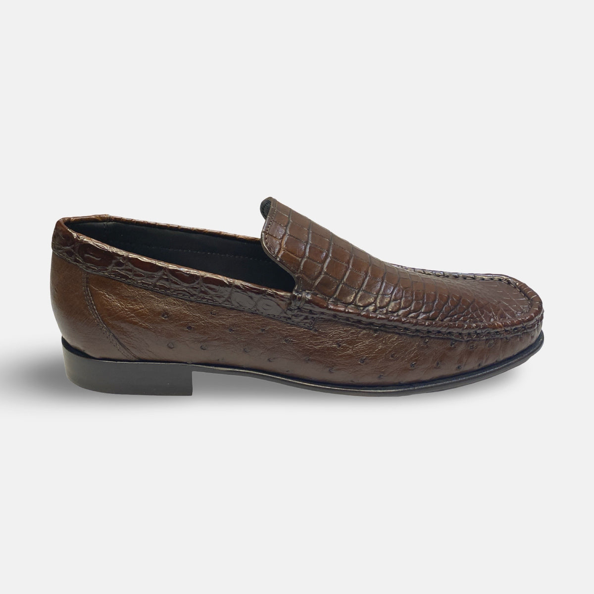 Mens crocodile and ostrich loafer brown