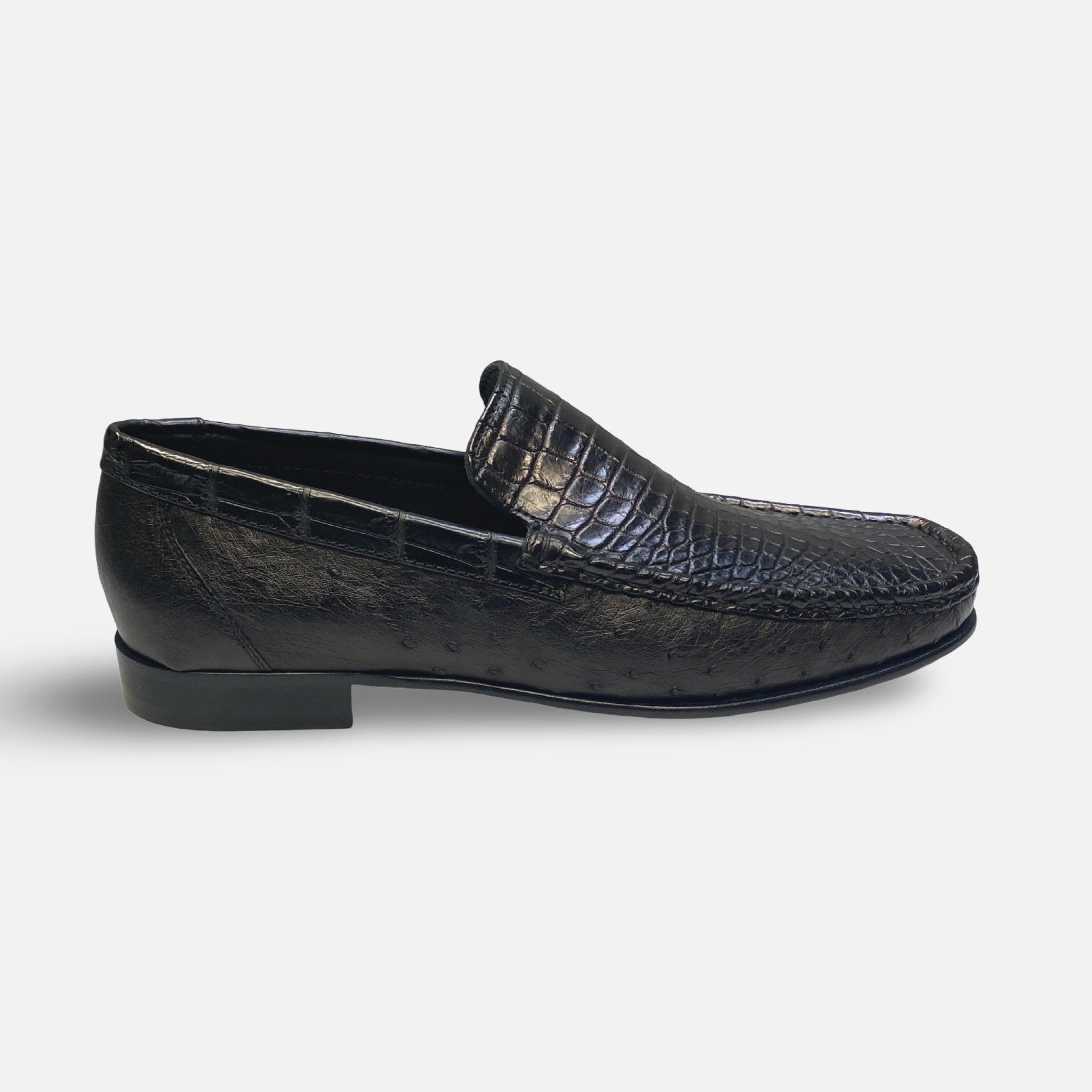 crocodile and ostrich mens loafer black