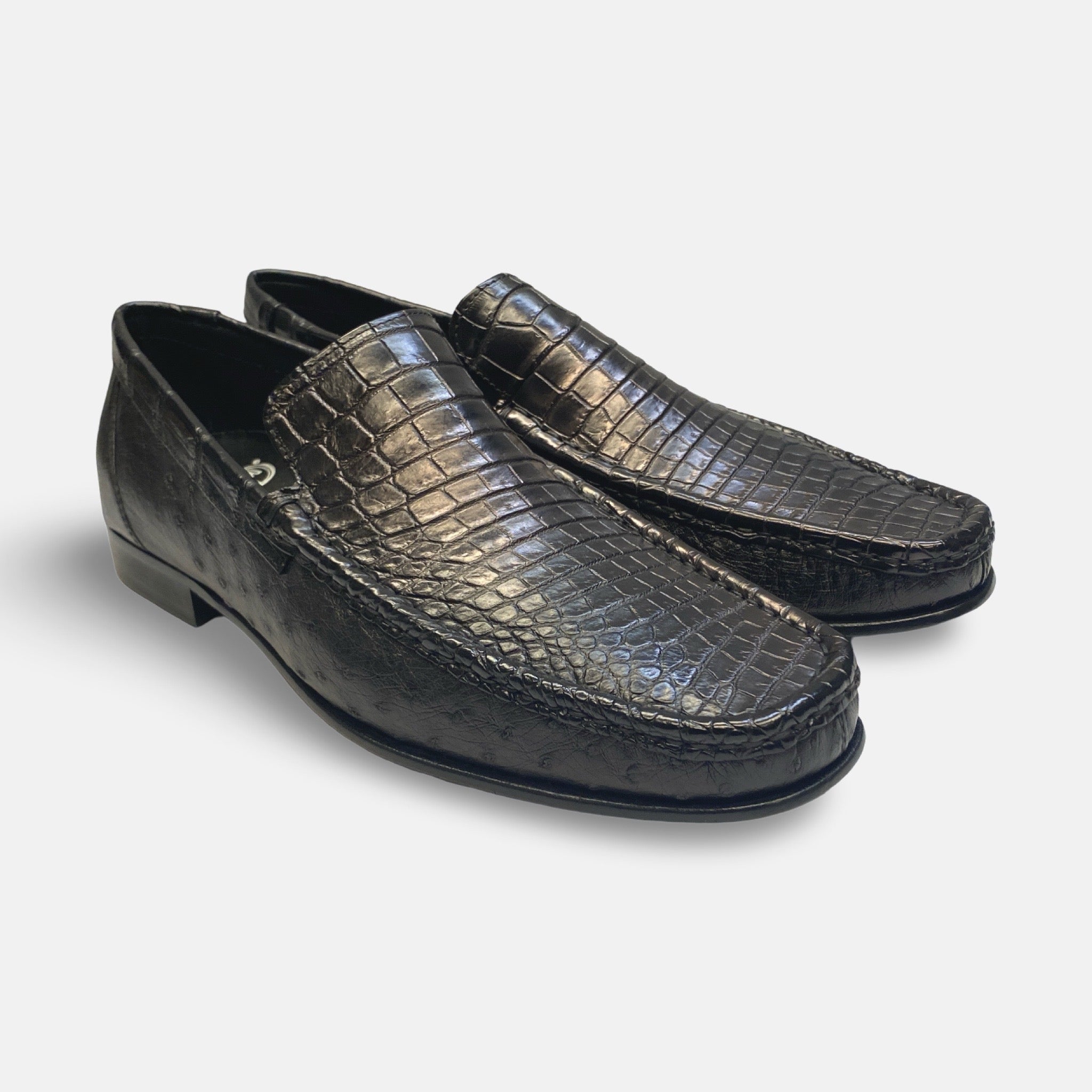 Toscana Black Ostrich and Croc loafer