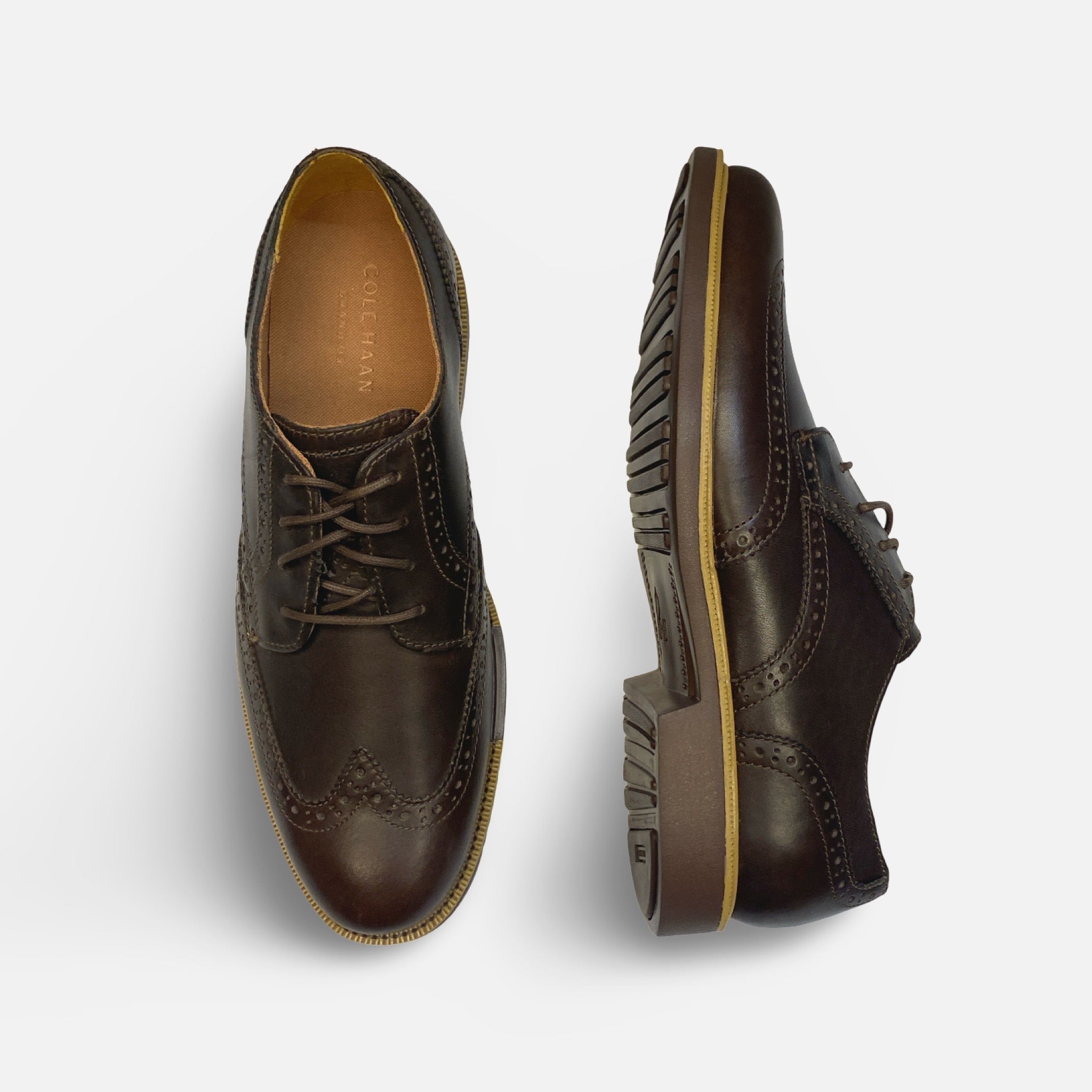 brown Cole Haan wingtip ox