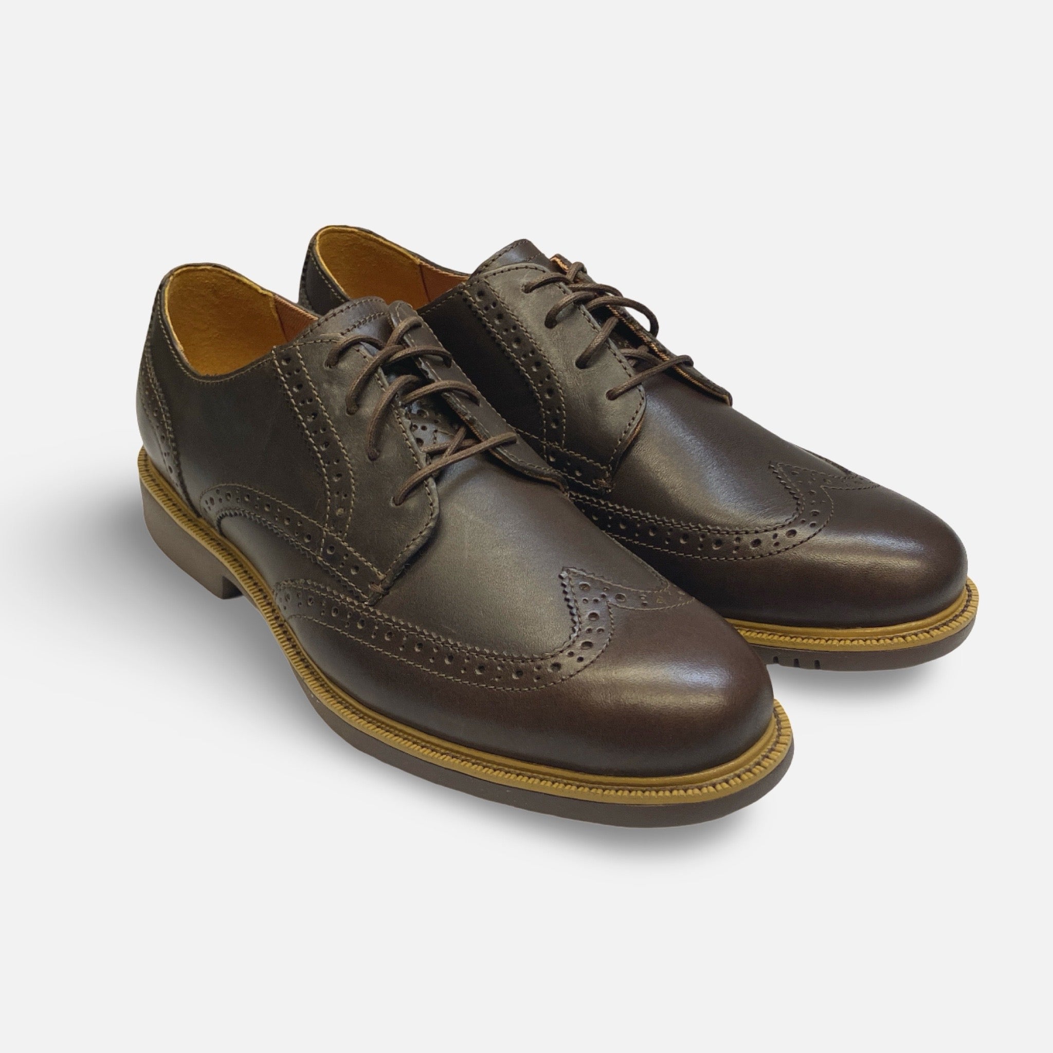 mens brown wingtip oxfords with rubber sole