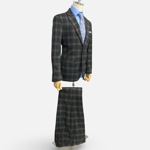 Silk & Wool Blended Black Tonal Windowpane Check Modern Fit Suit