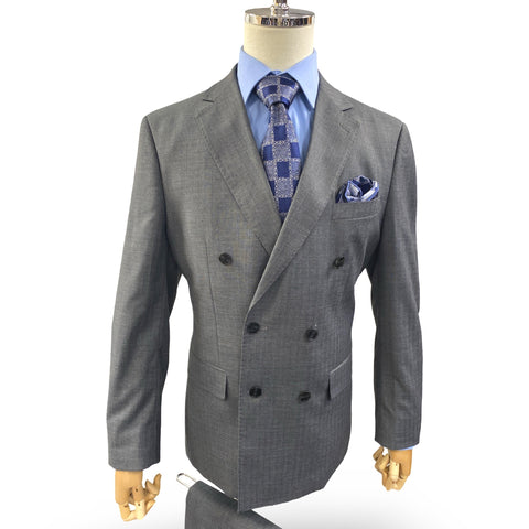 Silk & Wool Blended Gray Sharkskin Double-Breasted Suit – Modern Fit