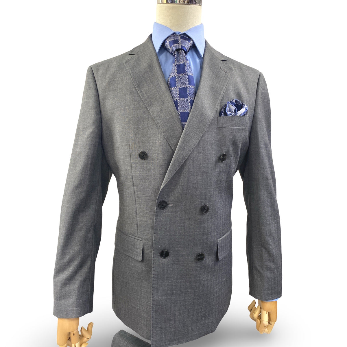 Silk & Wool Blended Gray Sharkskin Double-Breasted Suit – Modern Fit