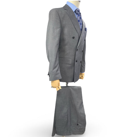 Silk & Wool Blended Gray Sharkskin Double-Breasted Suit – Modern Fit