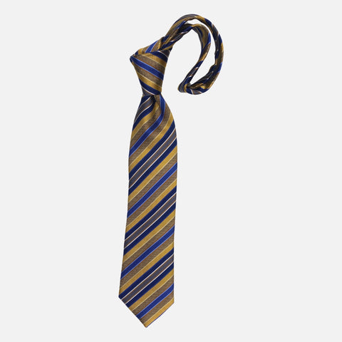 Boulder Trading Co. Handmade 100% Silk Woven Tie - Gold and Blue Diagonal Stripe