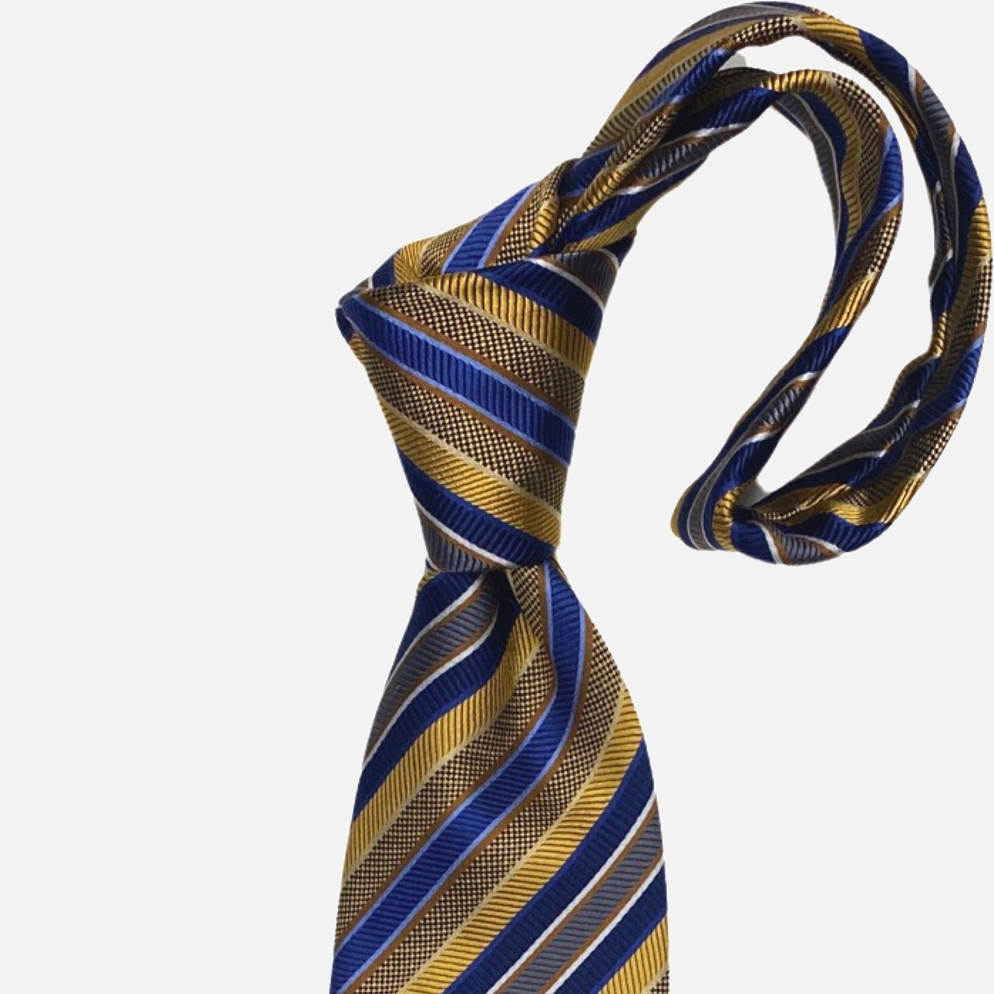 Boulder Trading Co. Handmade 100% Silk Woven Tie - Gold and Blue Diagonal Stripe