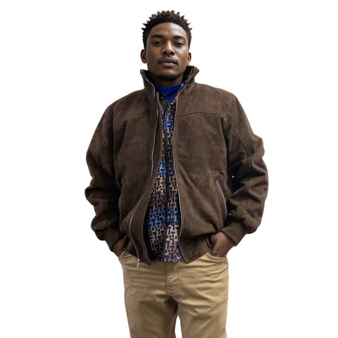 Brown Suede Bomber Jacket for Men