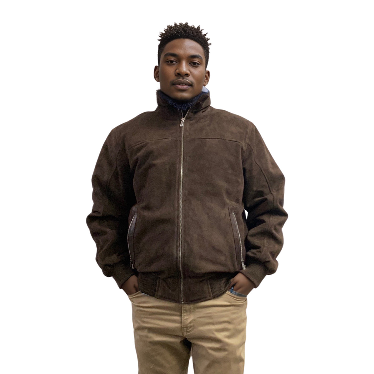 Brown Suede Bomber Jacket for Men